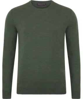 Paul James Knitwear Green Mens Extra Fine Merino Wool Callington Crew Neck Jumper