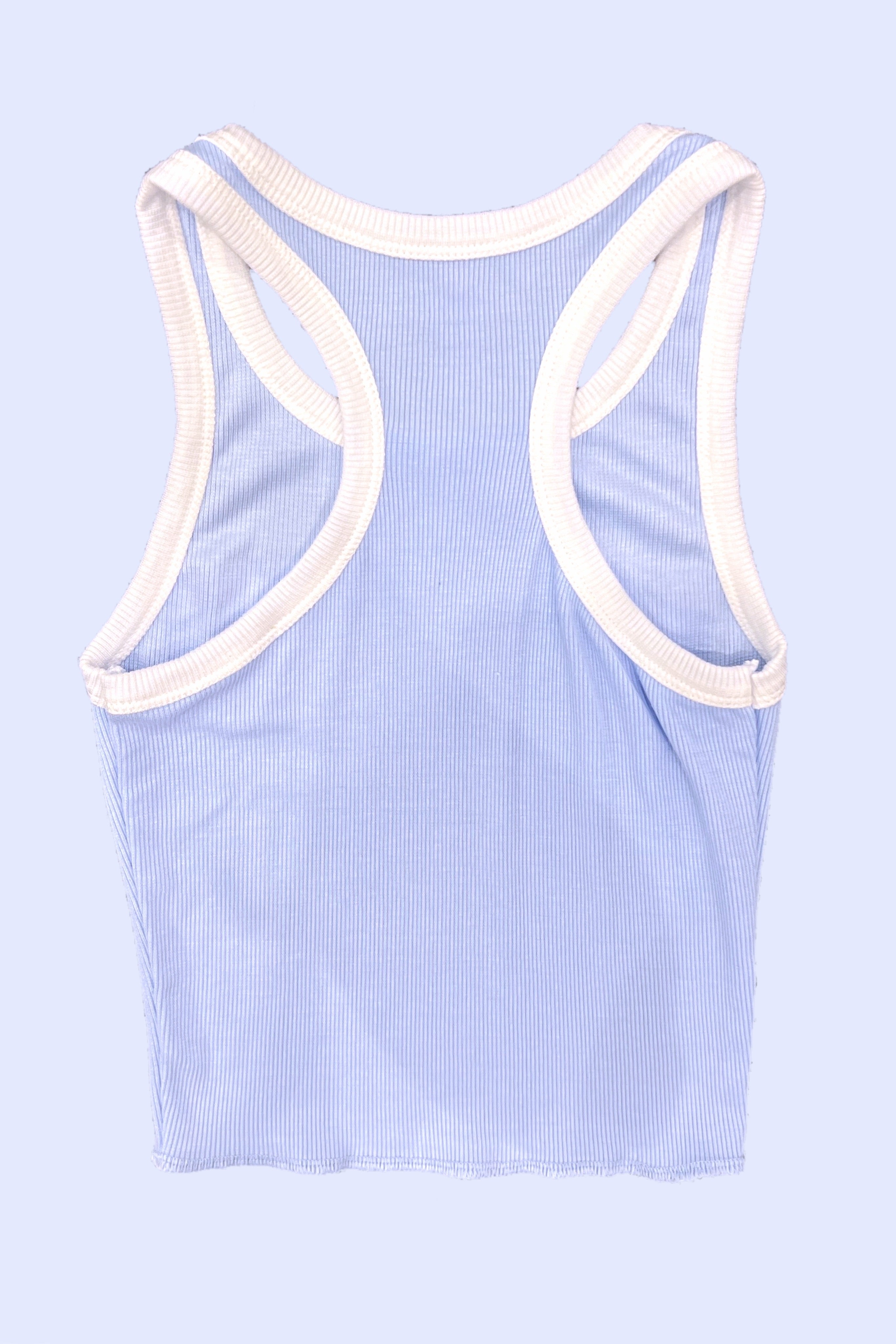 Periwinkle White Contrast Trim Malibu Graphic Tank