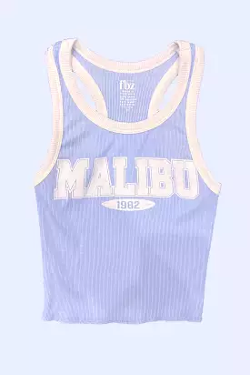 Periwinkle White Contrast Trim Malibu Graphic Tank