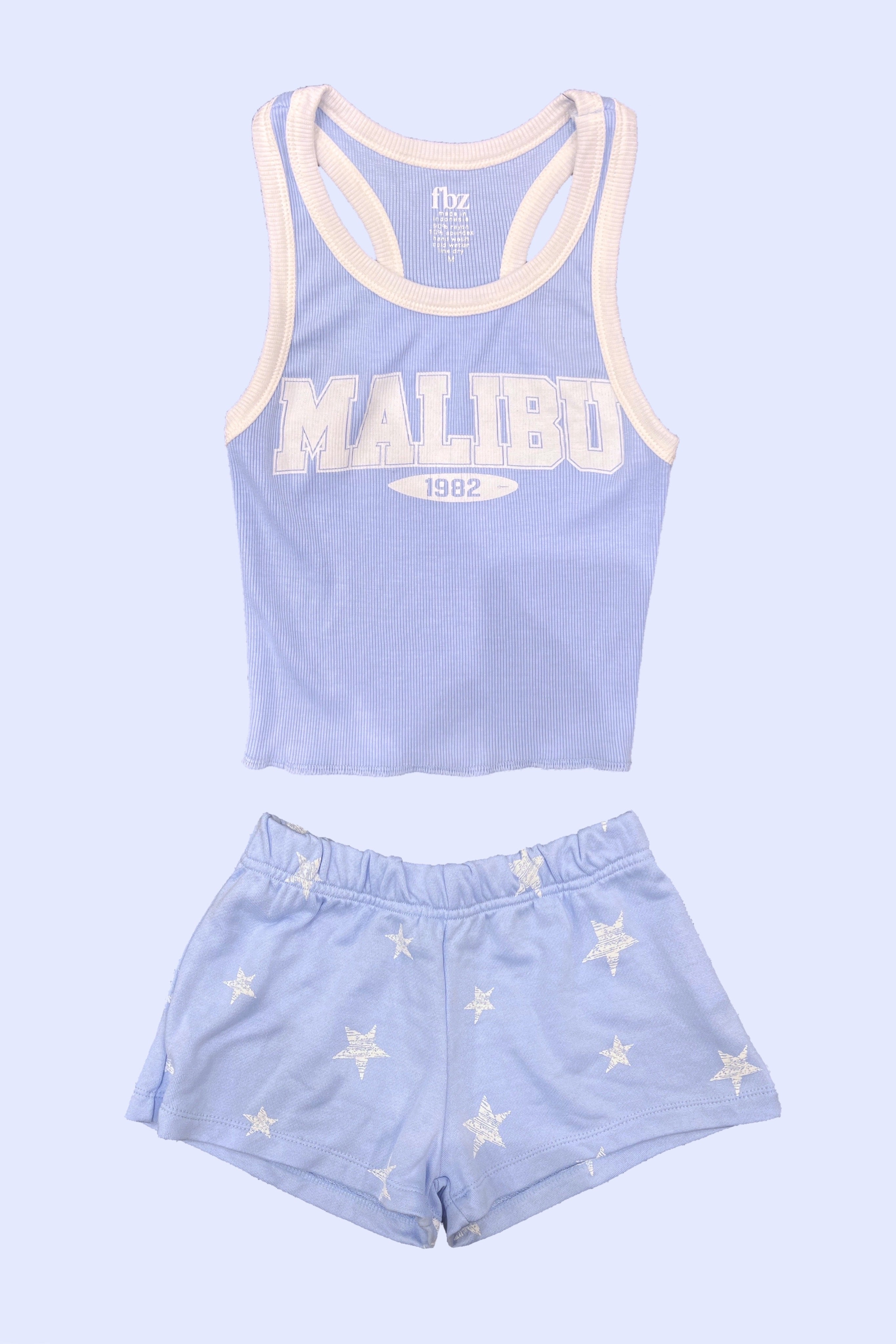 Periwinkle White Contrast Trim Malibu Graphic Tank