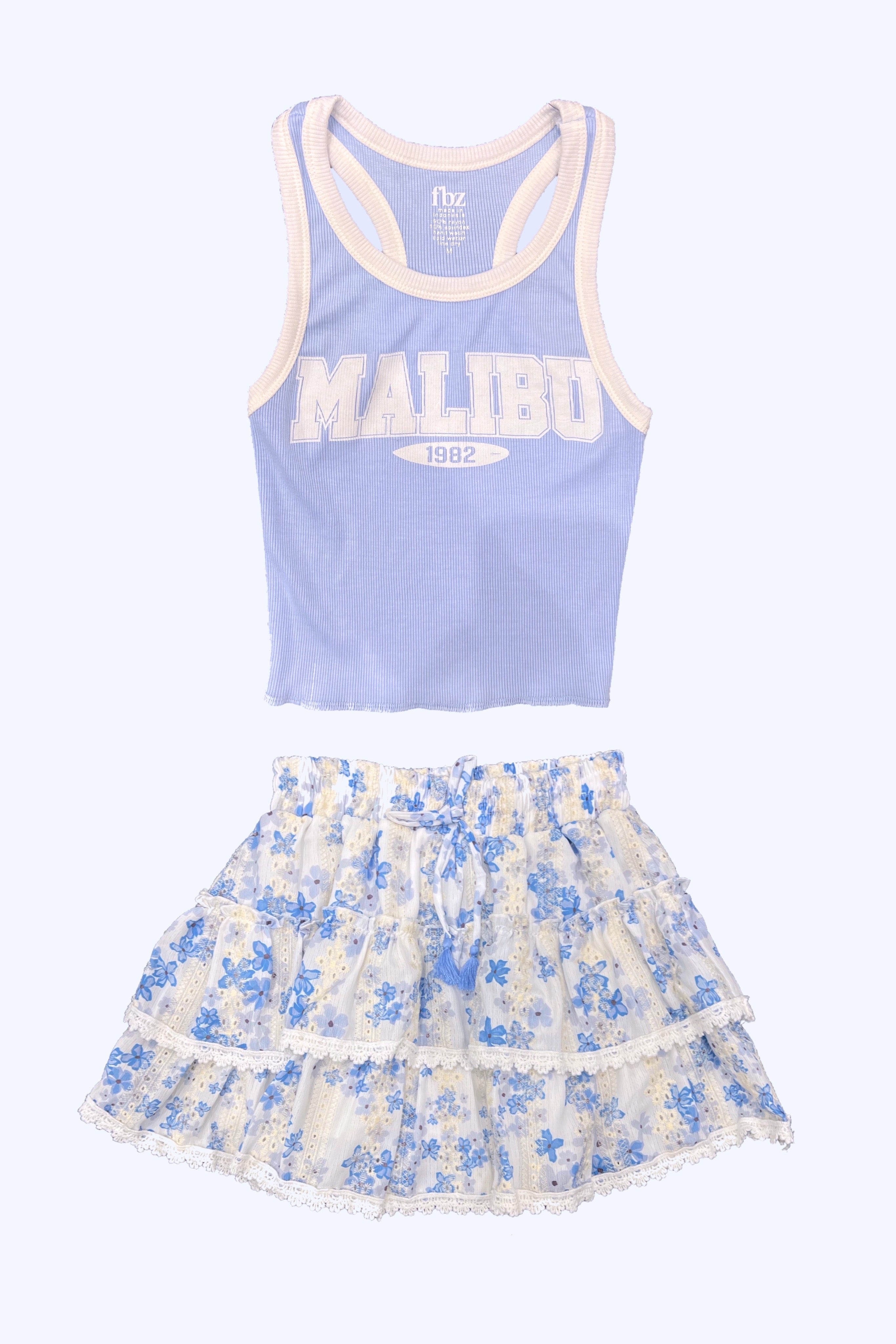 Periwinkle White Contrast Trim Malibu Graphic Tank