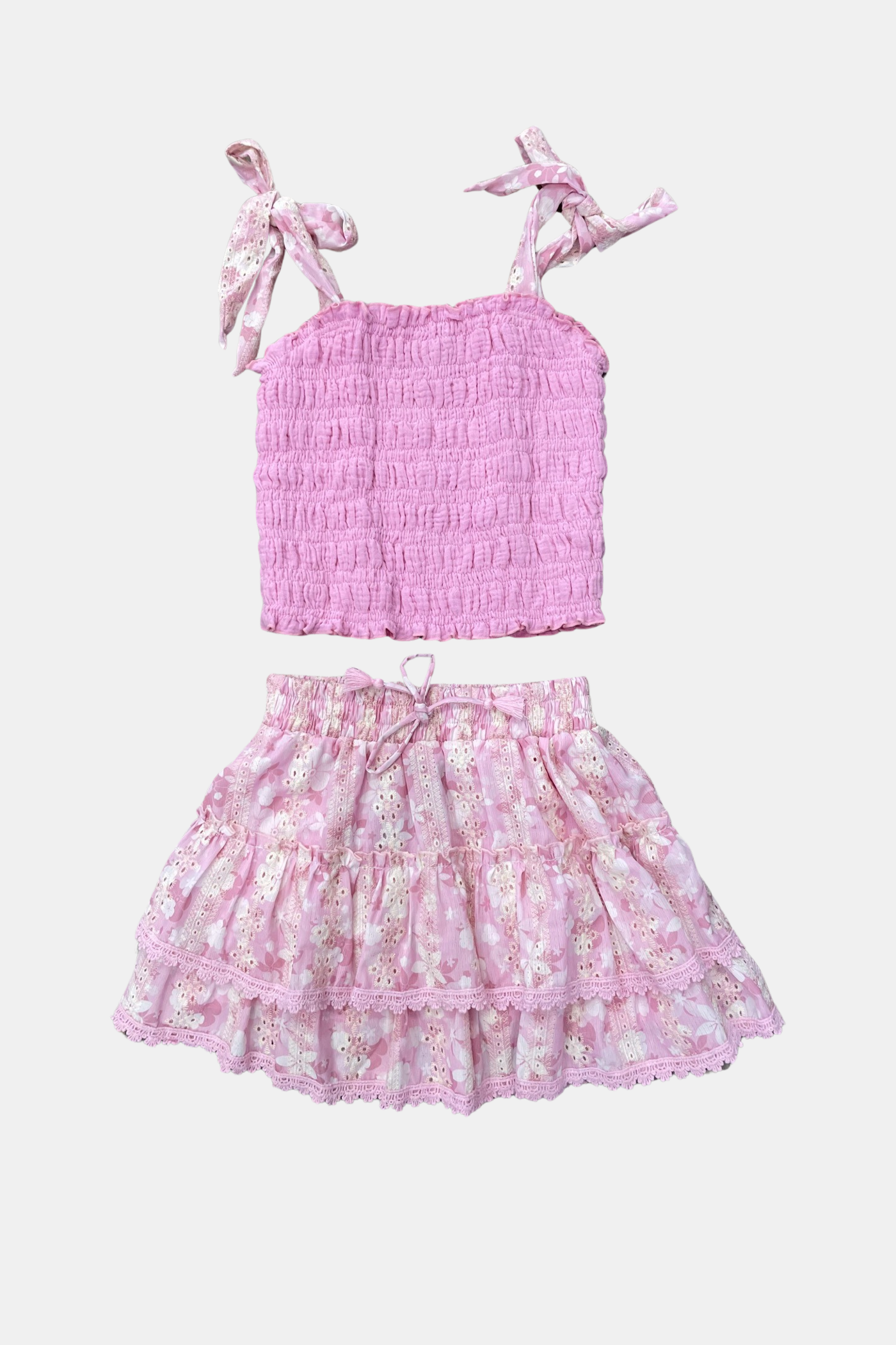 Pink Eyelet Strap Smocked Tank