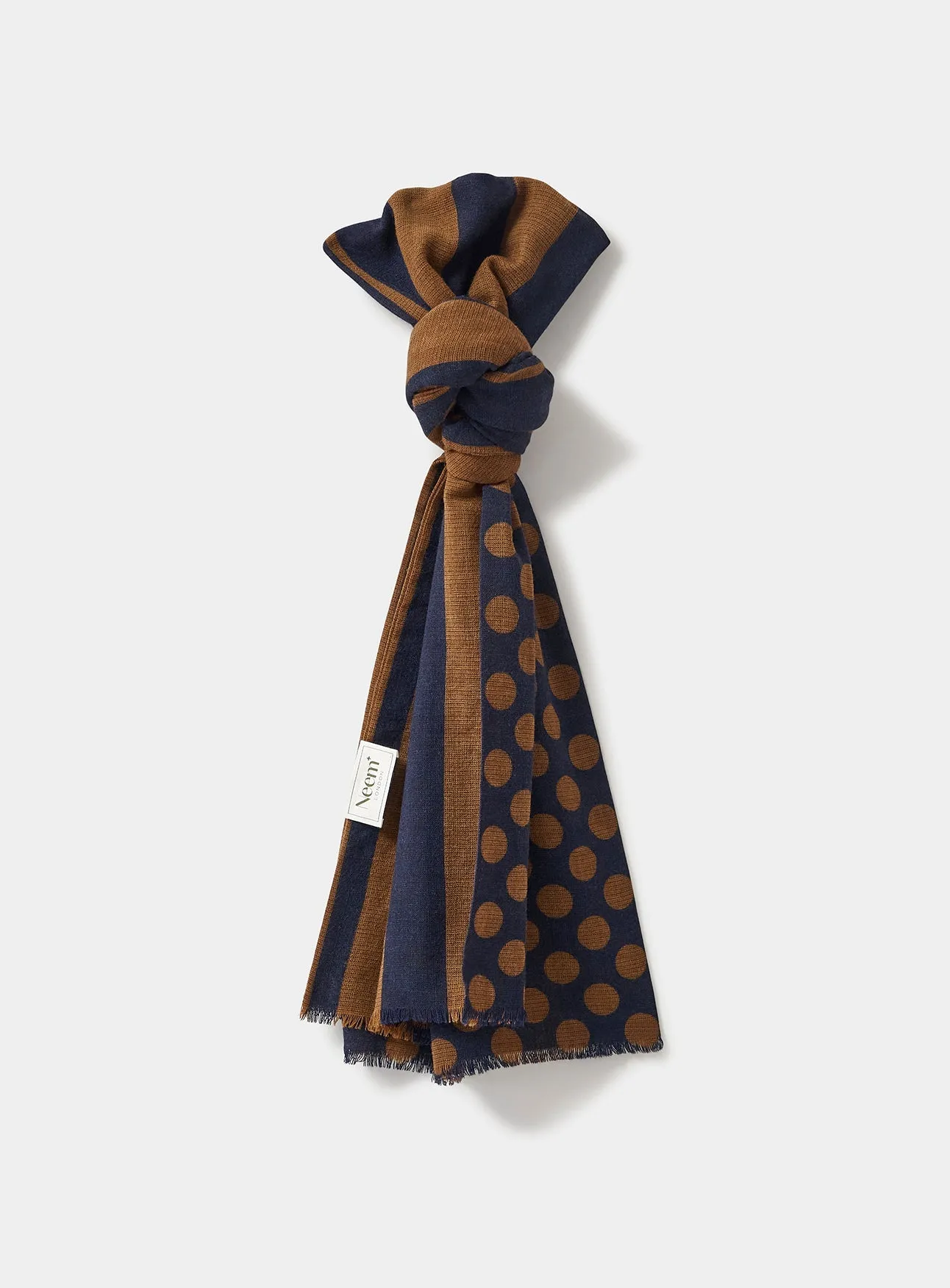 Recycled Double Faced Wool Orange Navy Spot Classic Scarf