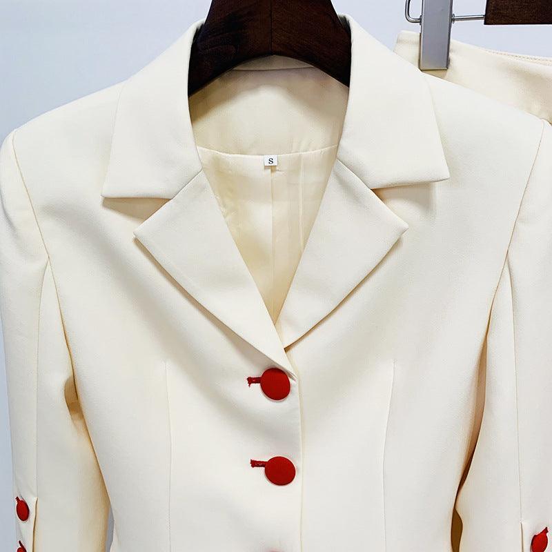 Red Buttons Formal Business Pantsuit