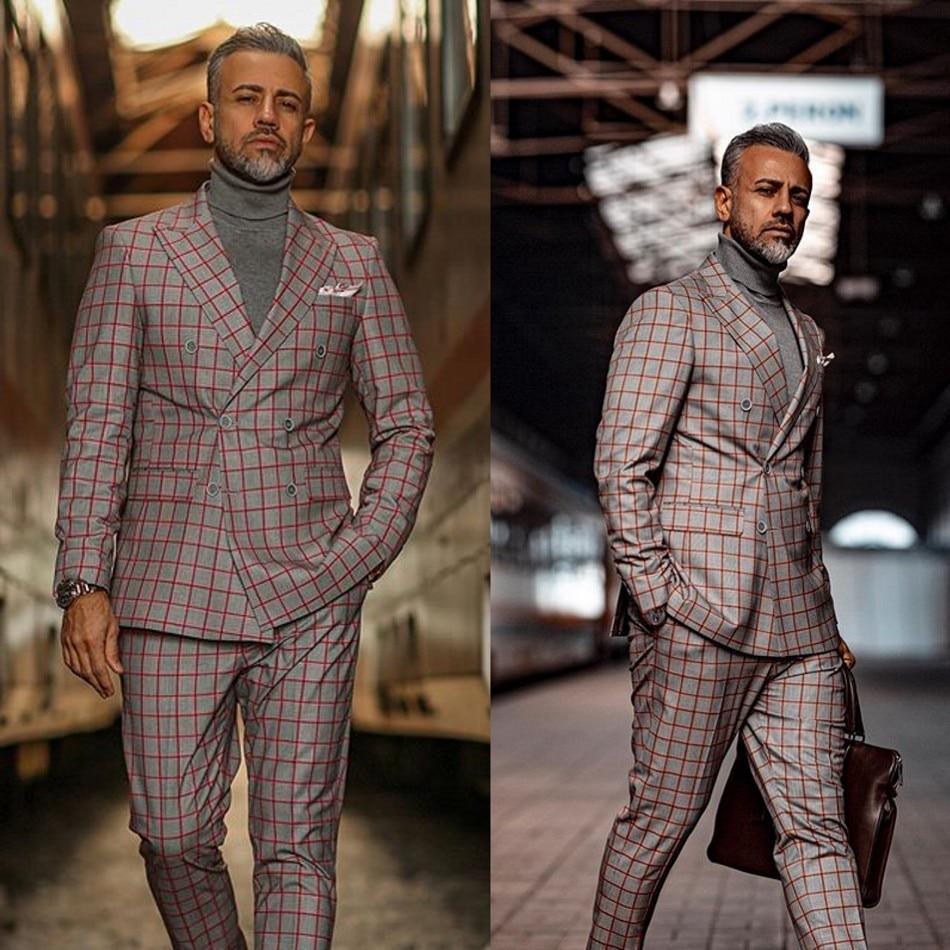 Red Plaid Double-Breasted Two Piece Suit