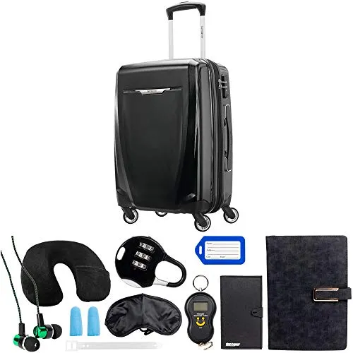 Samsonite Winfield 3 DLX Spinner 56/20 Carry-On, Black (120752-1041) with Deco Gear 10 Piece Luggage Accessory Ultimate Travel B