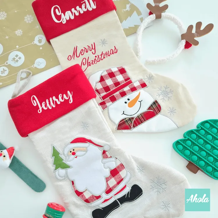 【Santa Snowman】Personalised Christmas Stocking with Accessories Set 印名可愛聖誕襪玩具飾品套裝