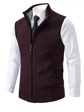 Stand Collar Sleeveless Knitted Men Vests