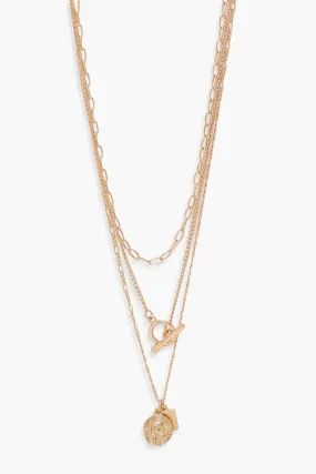 Triple Mix Chain T-bar Layering Necklace