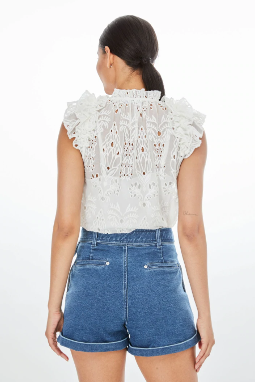 White embroidered Joy tank