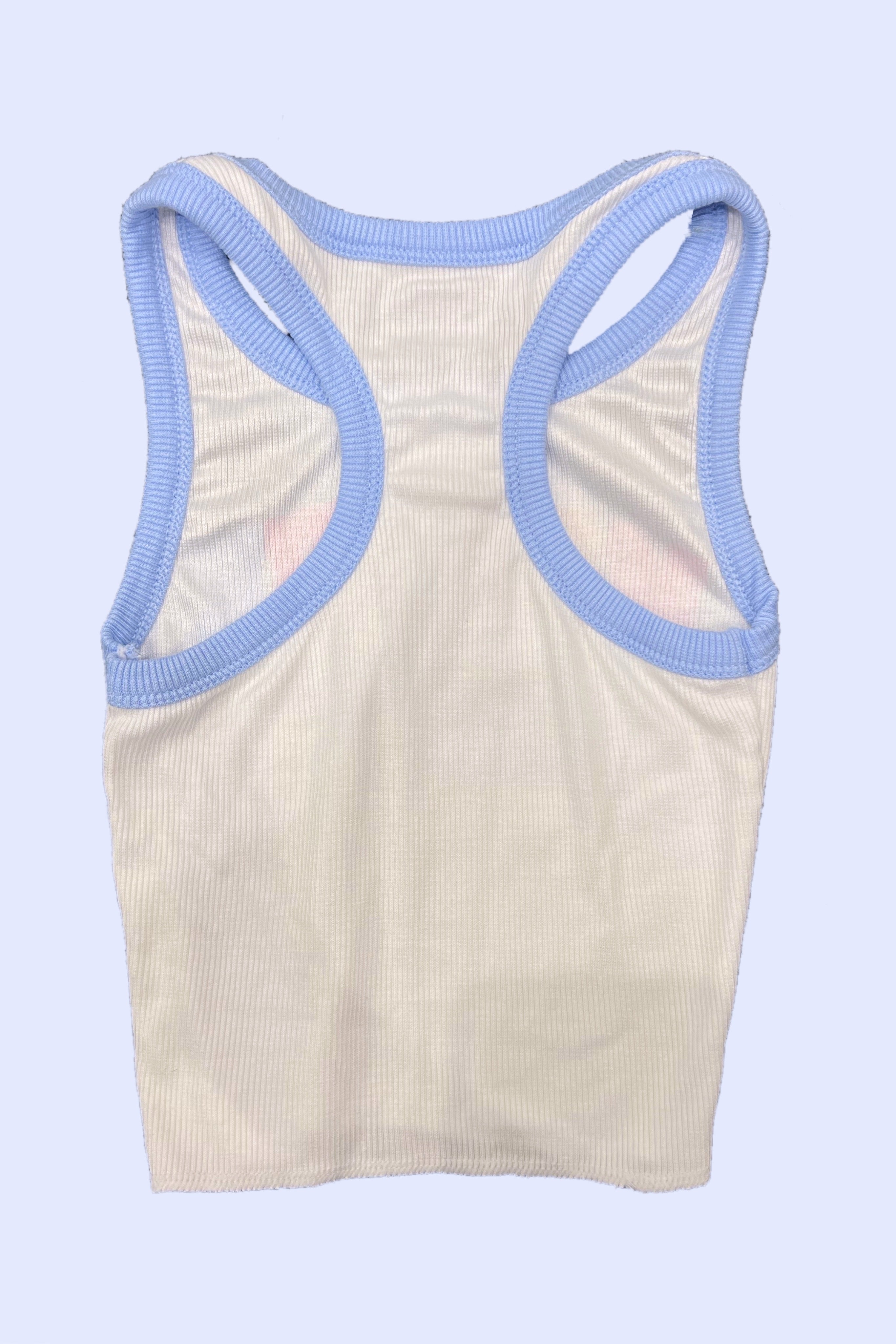 White Periwinkle Contrast Trim Montauk Graphic Tank