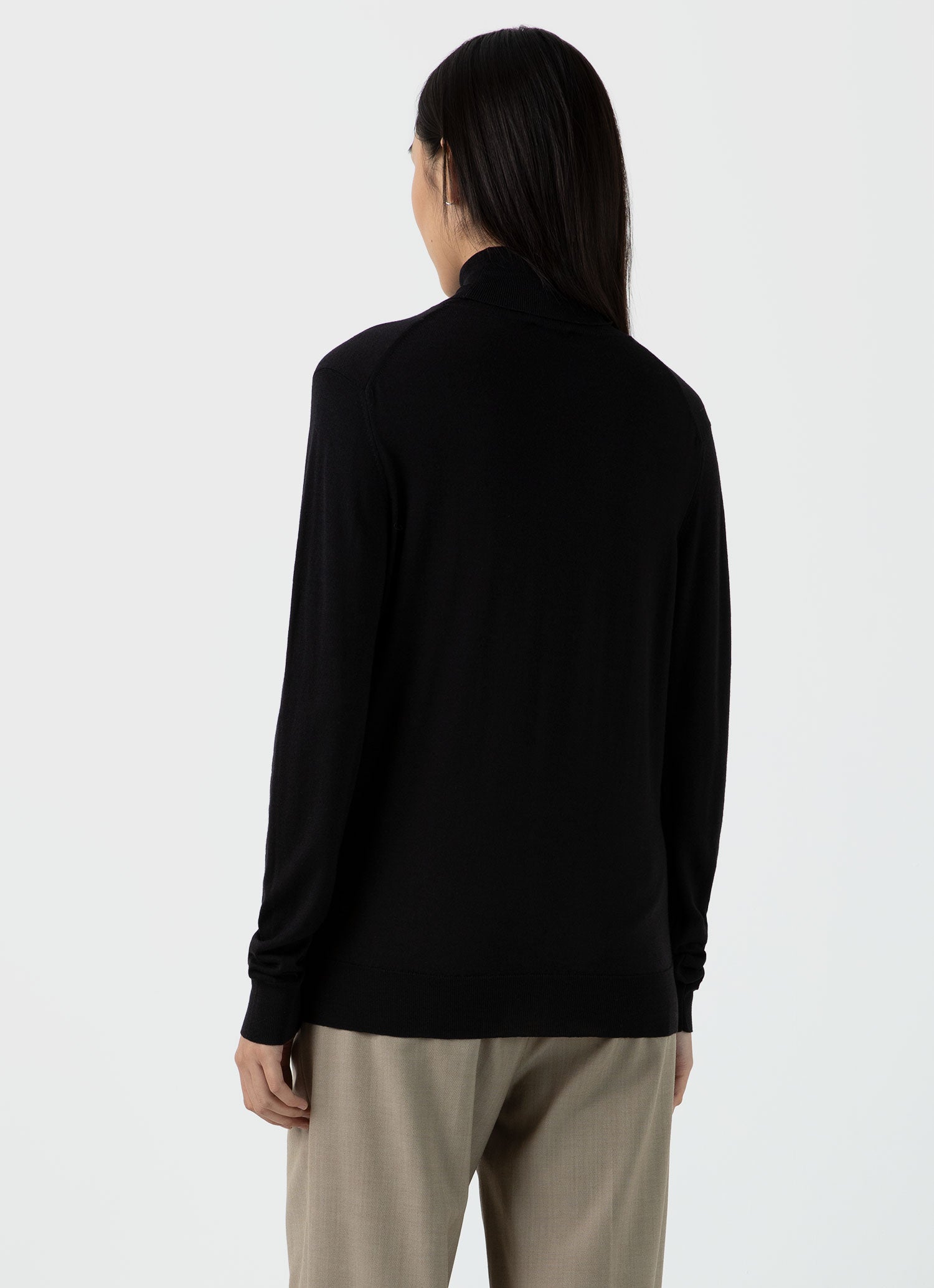 Women's Merino Silk Roll Neck Jumper in Black