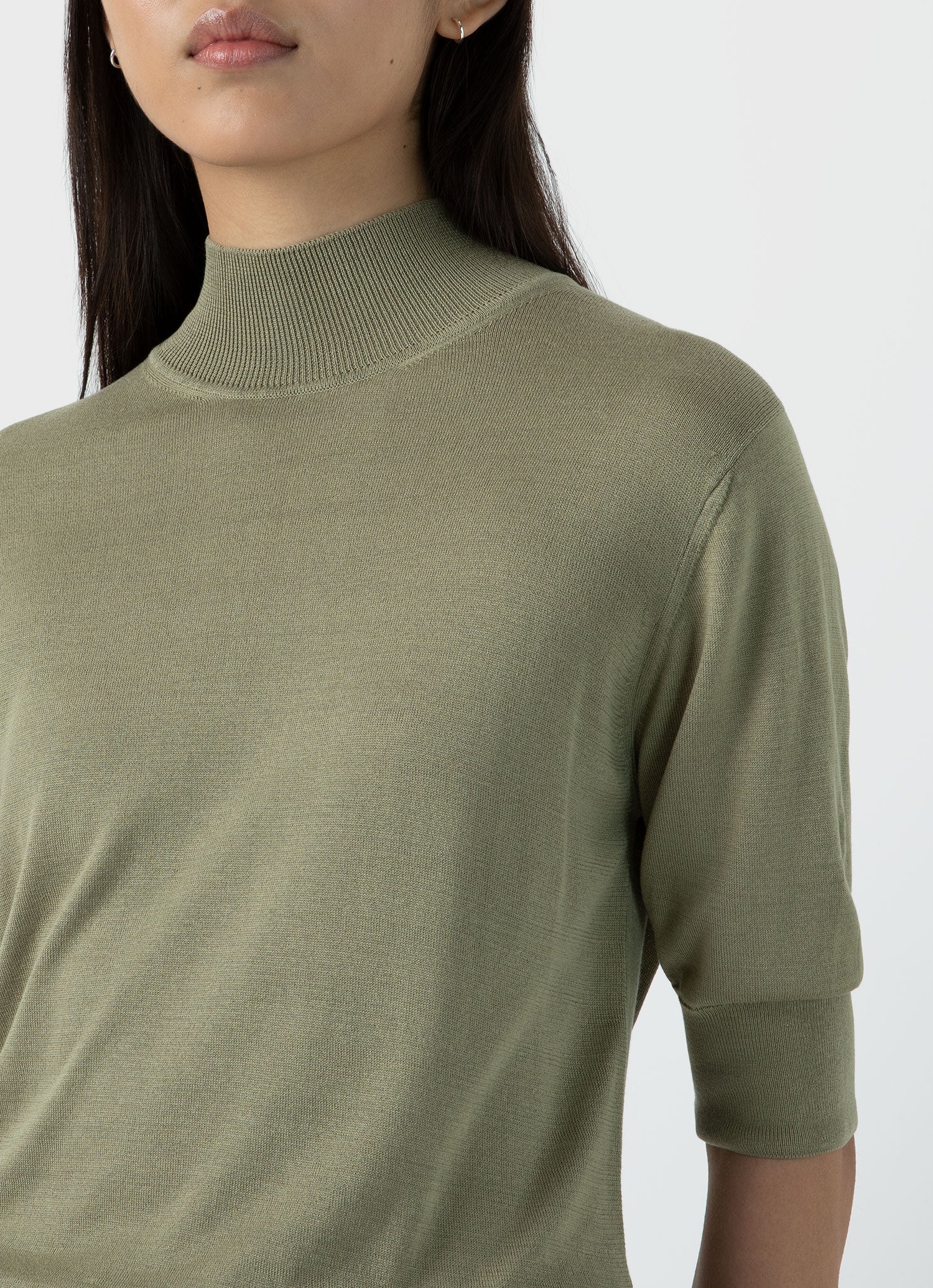 Women's Mulberry Silk Mock Neck Top in Pale Khaki