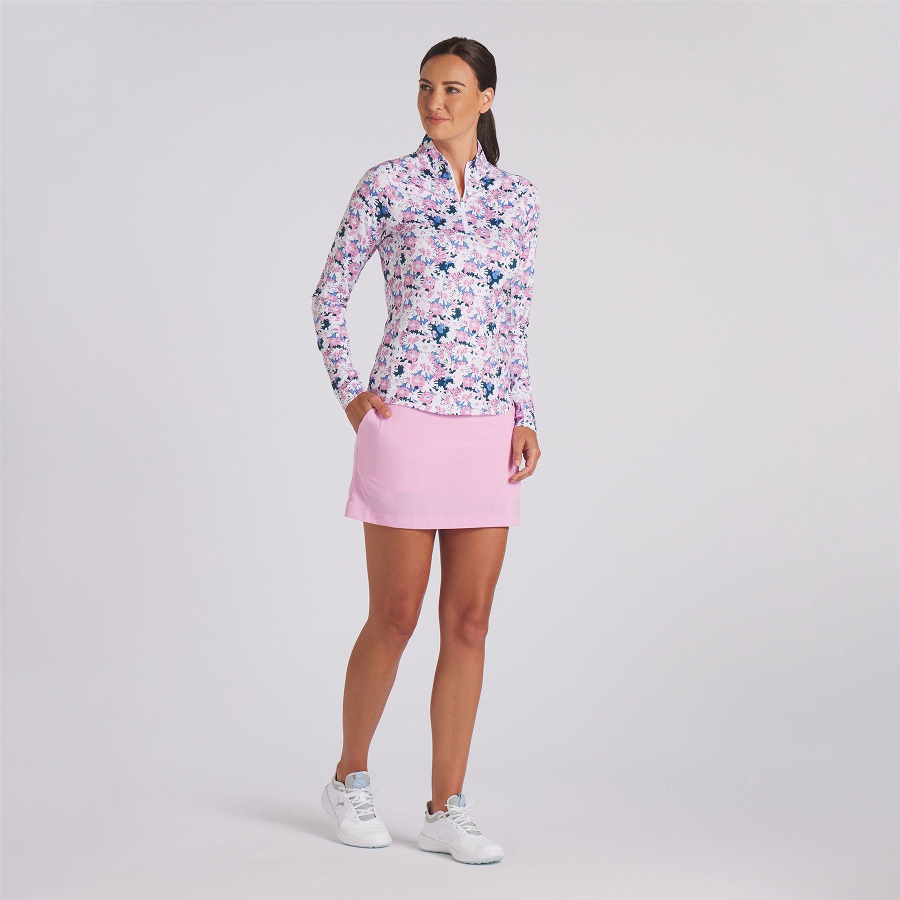 Womens You-V Bloom Quarter Zip Mid Layer Pink/White - SS24