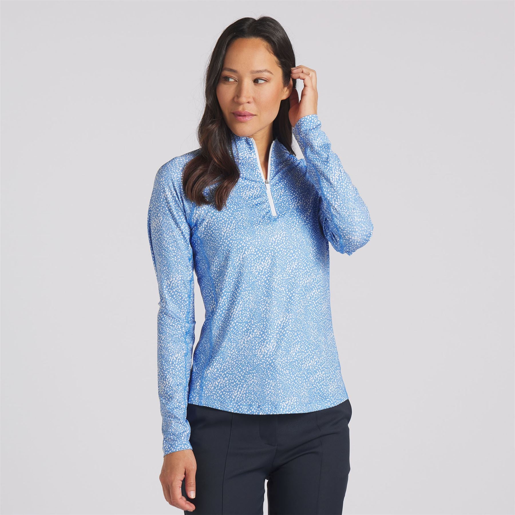 Womens You-V Microdot Quarter Zip Mid Layer Blue/White - SS24