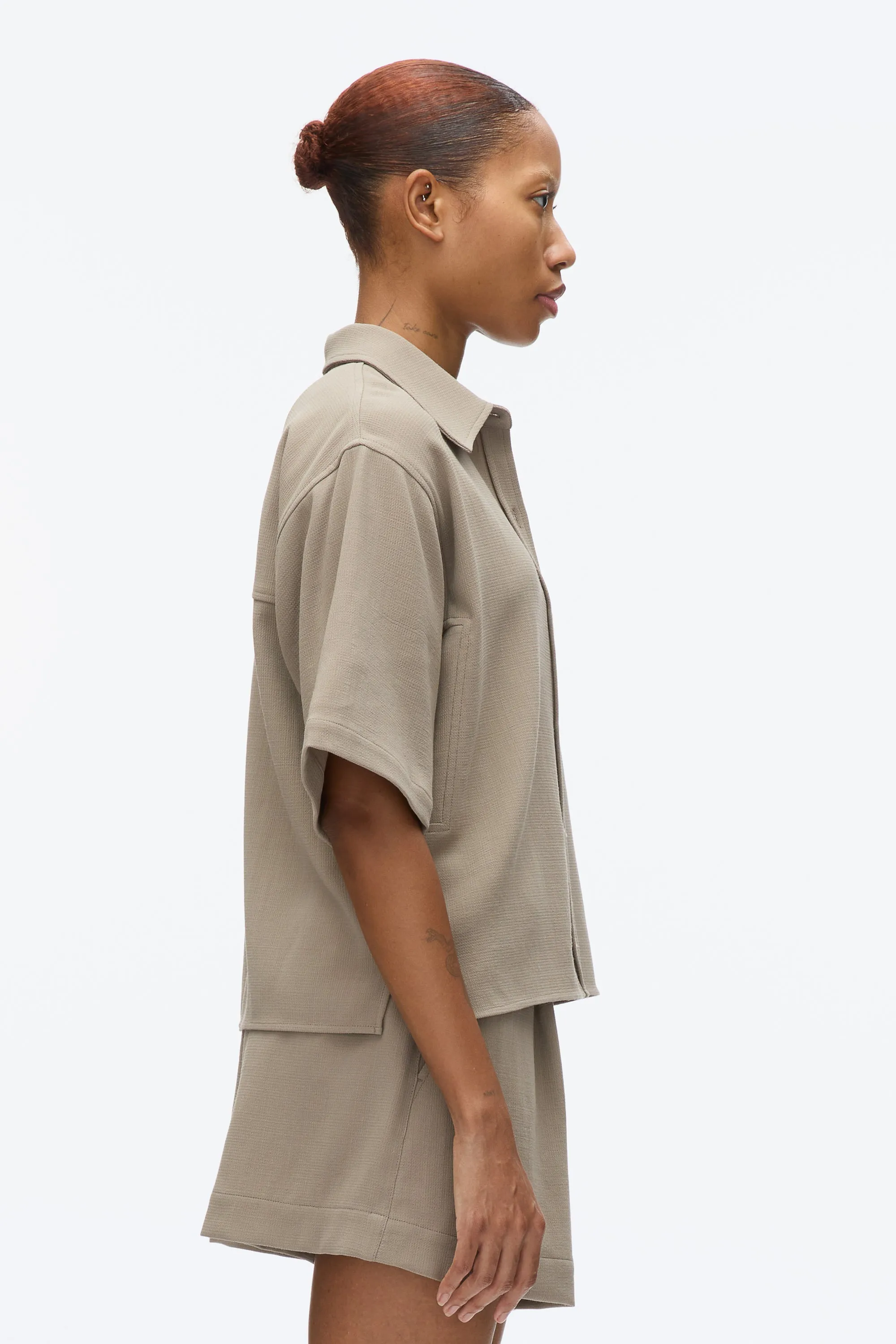 Wool Crepe Boxy SS Shirt