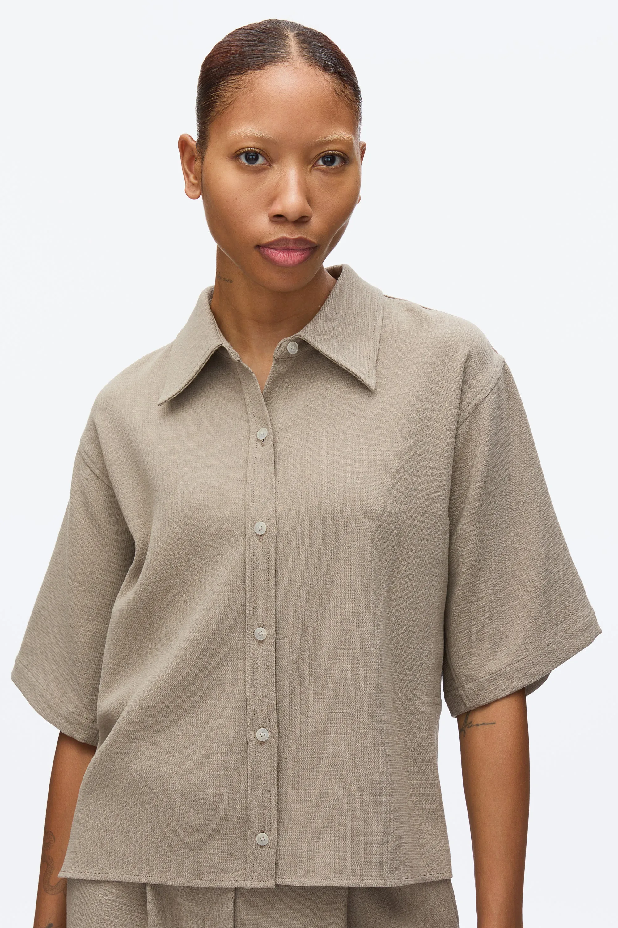 Wool Crepe Boxy SS Shirt